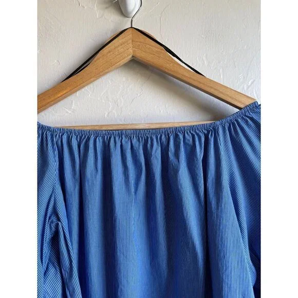 ZARA Woman Size Small Cobalt White Pinstripe Off the Shoulder Cropped Top - Picture 5 of 10